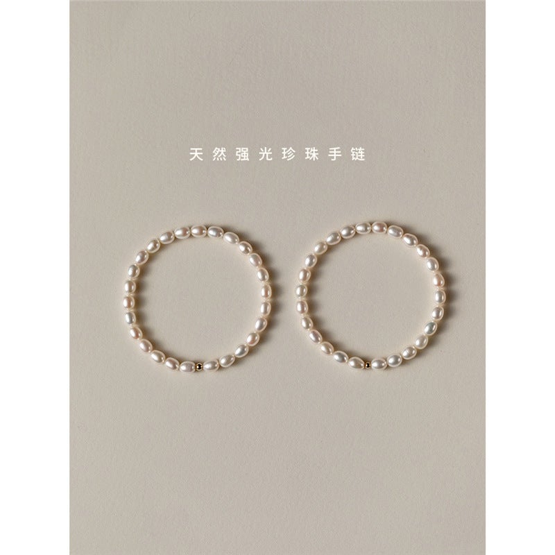 Wash Your Hands Without Taking It Off. Quality Natural Pearl Elastic Simple And Versatile American 18K Gold-Plated Bracelet Retro Style - Image 2